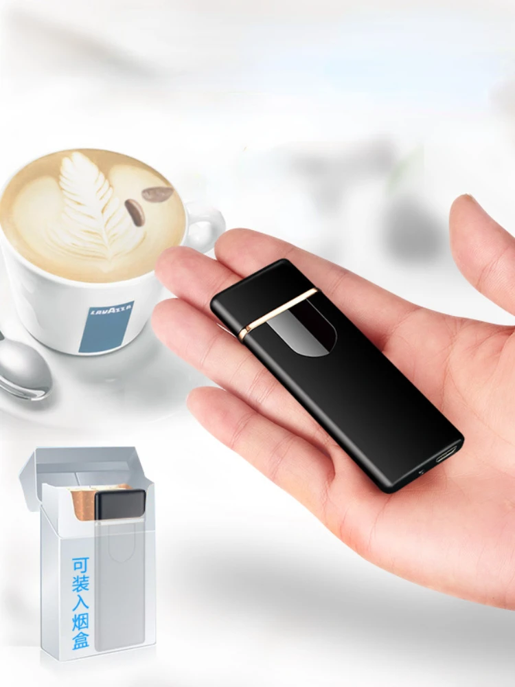 

Luxury touch plasma lighter ultra-thin rechargeable lighter double-sided ignition USB lighter cigarette lighter