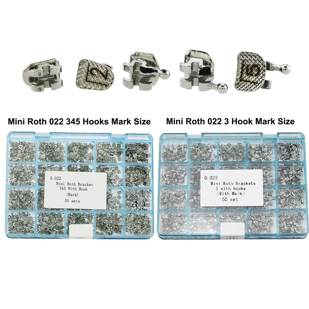 50Sets Dental Orthodontic MIM Metal Bracket Braces .022 Mini ROTH 345/3 With Hooks Mark Size 1000pcs