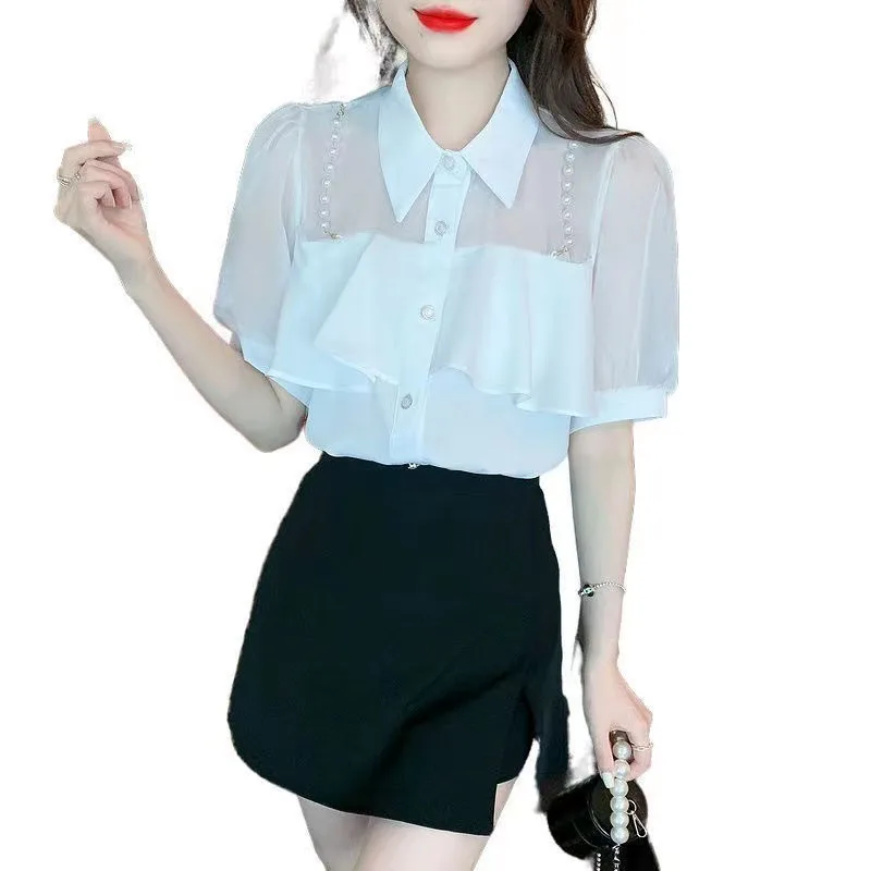 

5XL Size Blouse Women White Tops Women 2022 Beading Shirts For Women Elegantes Femeninas Spring Summer Top