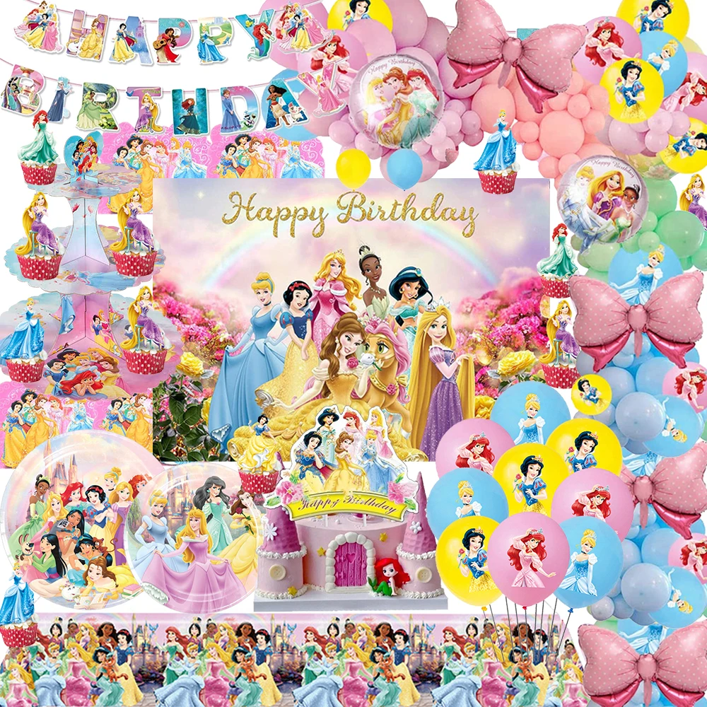 

Disney Princess Themed Party Supplies Paper Plates Tablecloth Giftbags Banner Birthday Parties |Girls Birthday Party Decorations