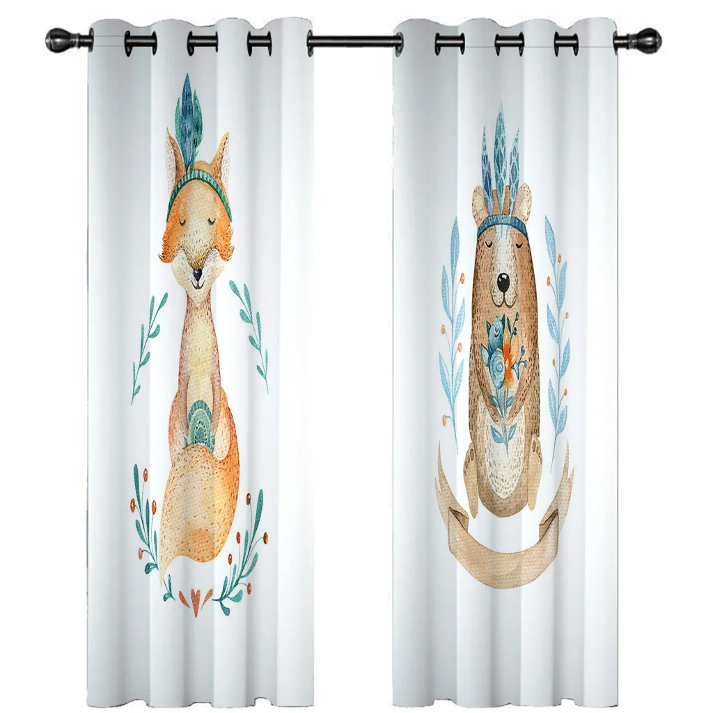 Customized Curtains For Bedroom Animal Fox Bear Luxury Cheap Window Blinds Living Room Kids Kicthen Door Home Deco