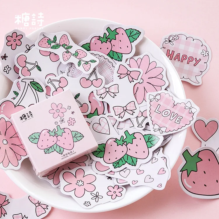 Cute Cartoon Strawberry Flavor Boxed Kawaii Decorative Stickers for Planner Scrapbooking Stationery Japanese Diary