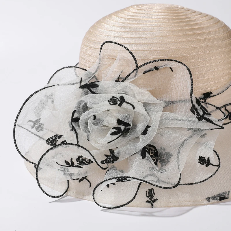 Шляпа от солнца Женская Модная элегантная пляжная Панама с цветочным принтом