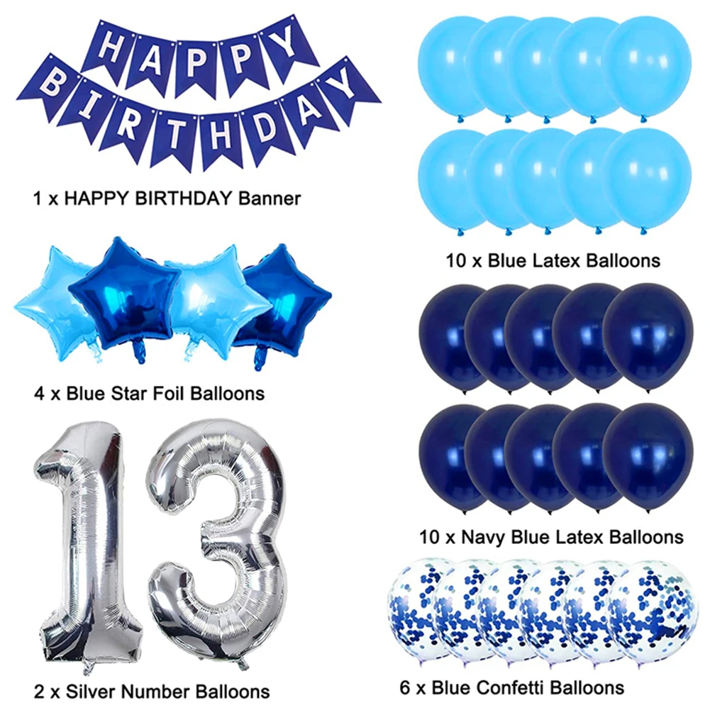 

Professional Balloons Banner For Teenager 13 Years Old Birthday Party Supplies Set Aluminium Film Theme Boys Girls Decorations