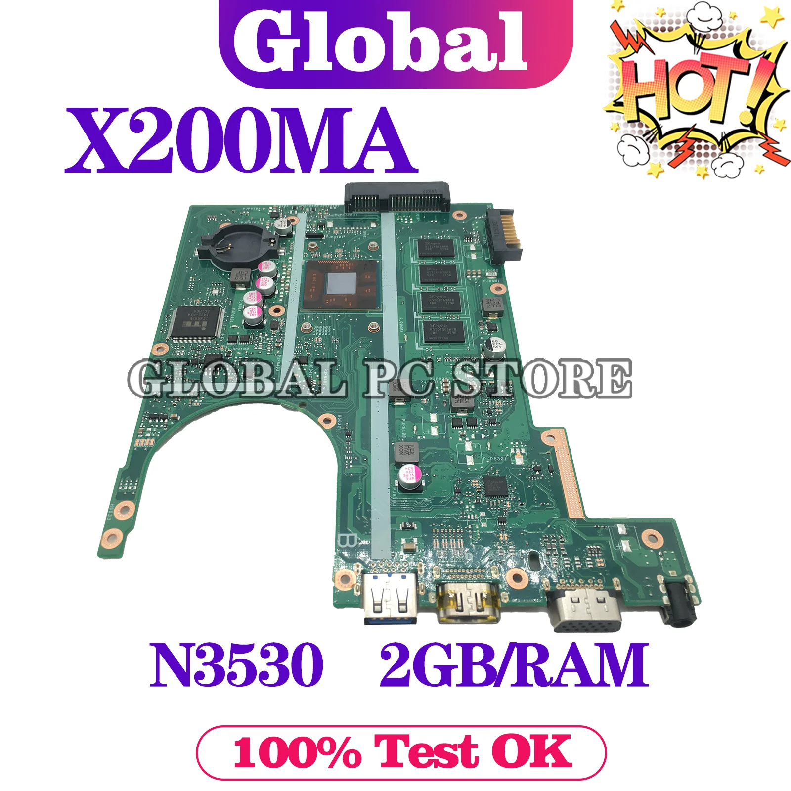 

KEFU For ASUS Laptop Motherboard X200MA X200M Notebook Mainboard Main Board 100% Test OK CPU:N3530/N3540 2GB-RAM