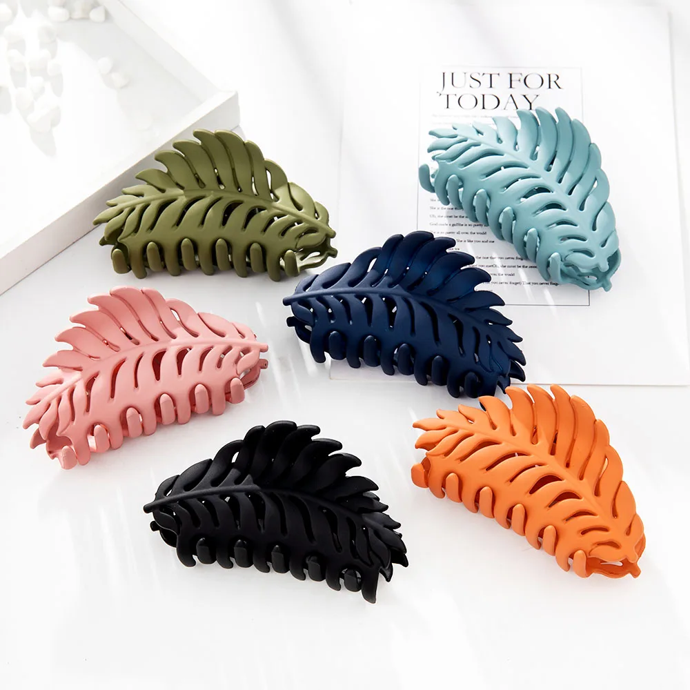 

Hot Solid Color Frosted Leaves Claw Clip Large Barrette Crab Hair Claws Bath Clip Ponytail Clip for Women Girls Hair Accessories