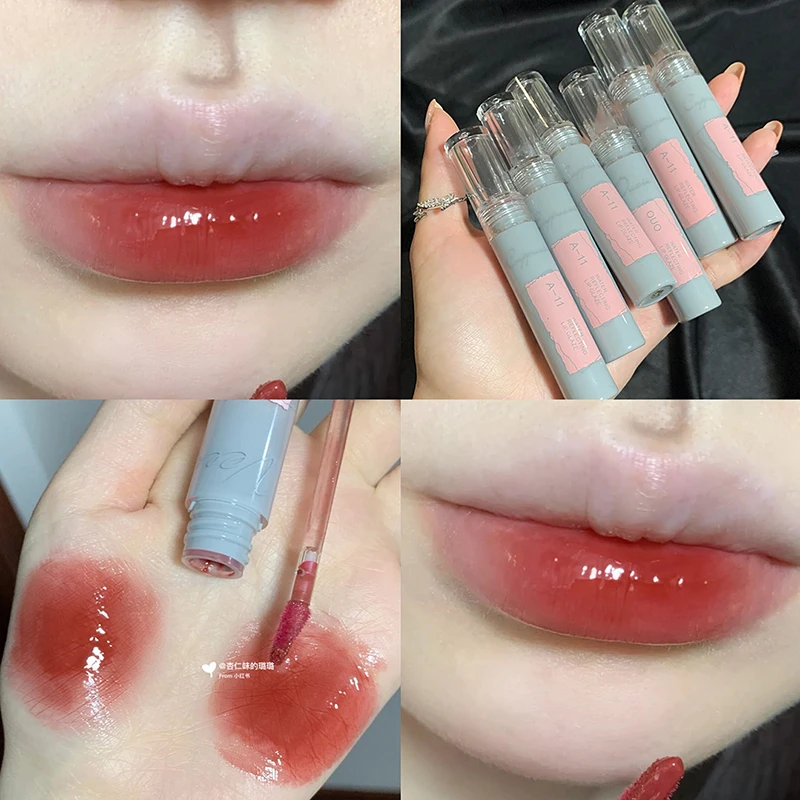 Non-stick Cup Lip Gloss Black Mirror Water Lip Glaze High Gloss Moisturizing Sexy Red Lip Tint Lipstick Makeup Longlasting Color