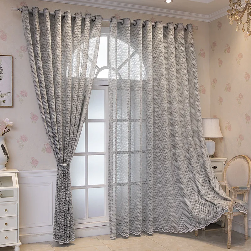 

Luxury Curtains for Living Dining Room Bedroom Custom Stripe Gray Tulle Modern Minimalist Door Window Curtain Room Decor