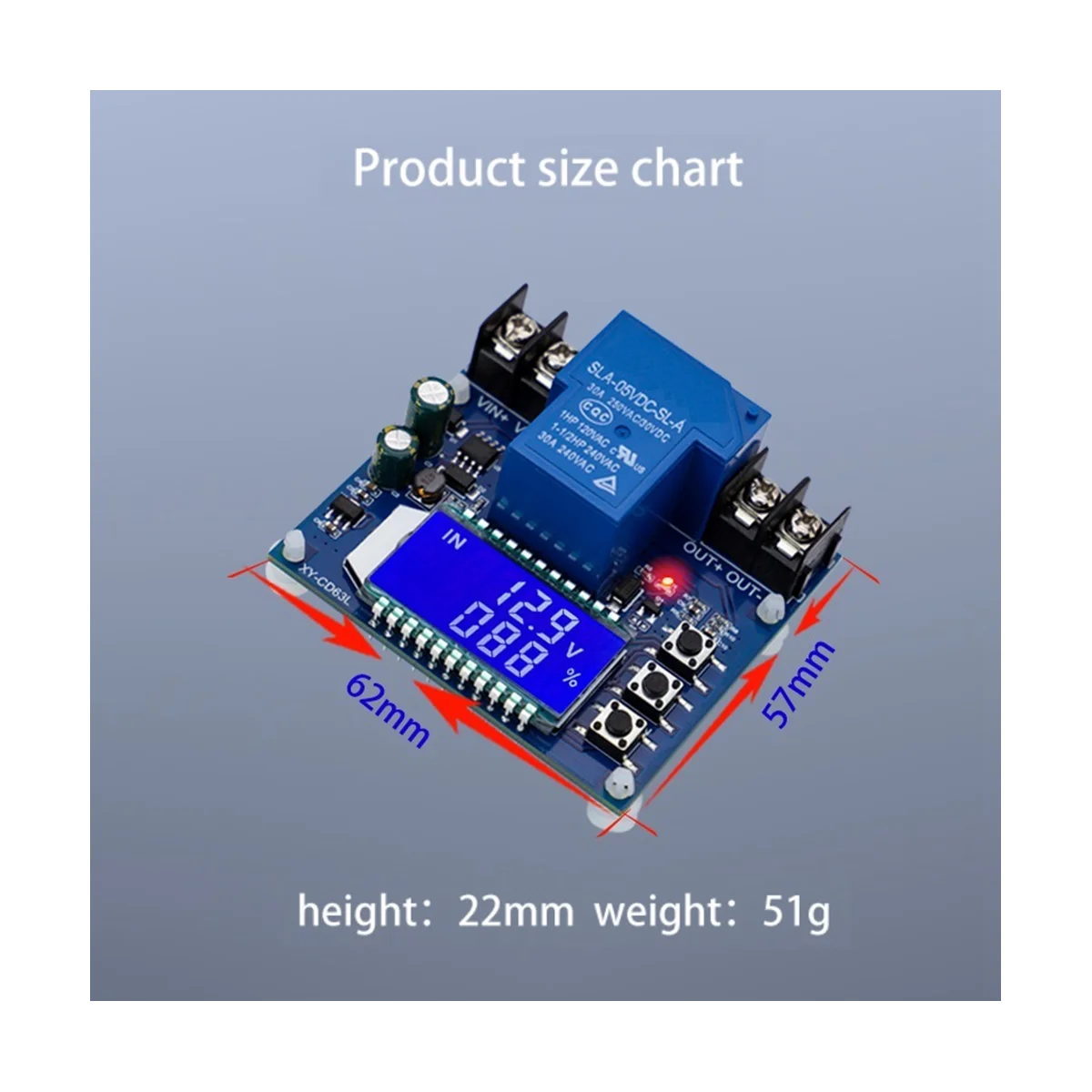 

XY-CD63L 30A Battery Charge Discharge Controller Low Voltage Cut Off Switch Undervoltage Overvoltage Protection Display