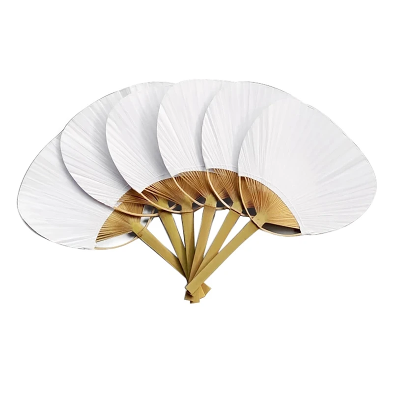 

50 Pcs Pure White Bamboo Handle Blank Calligraphy Painting Blank Group Fan White Fan Summer DIY White Fan