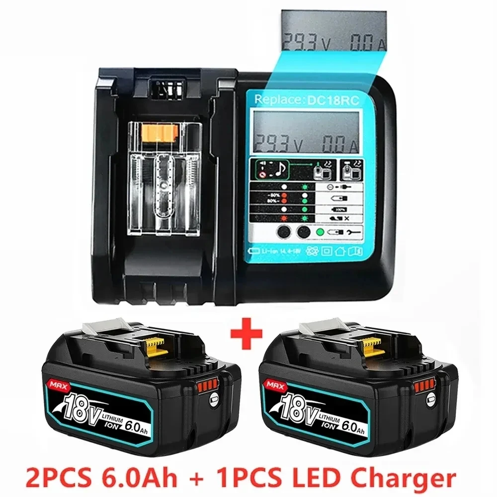 

18V 6.0 Ah Rechargeable Battery For Makita Power Tools with LED Li-ion Replacement LXT BL1860 1850 18 v 9 A 6000mAh