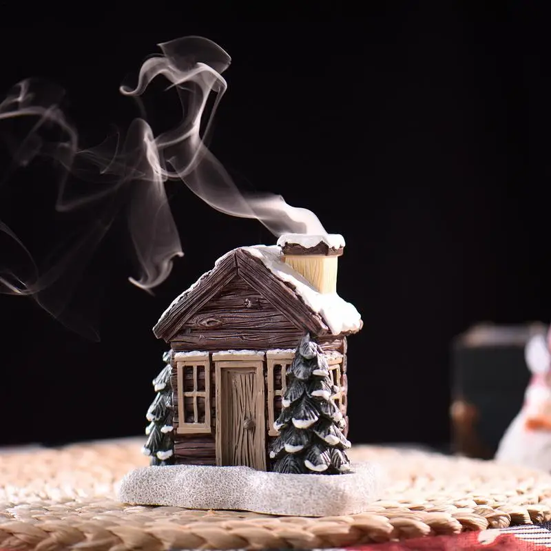 

Log Cabin Incense Cone Resin Christmas Village House Universal Snowy Winter Aromatherapy Incense Burners For Home Decor Supplies