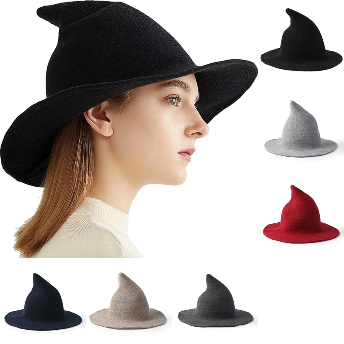 

Новинка 2021, лидер продаж, Женская Современная шерстяная шляпа ведьмы, складной костюм, острые шерстяные фетровые шляпы для Хэллоуина и вече...