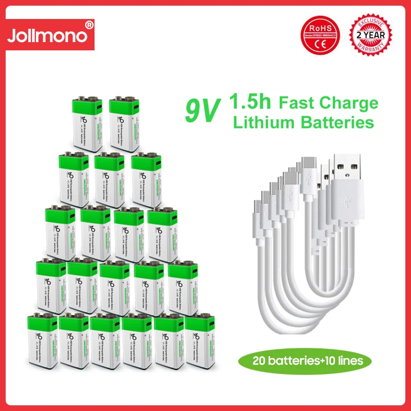 

9v rechargeable battery 650mAh microphone square guitar etc lithium battery usb charge batteries bateria 9v recarregavel