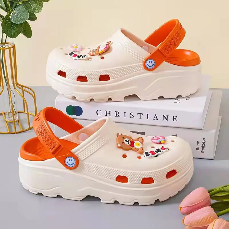 women's summer thick-soled slippers outer wear non-slip high-heeled shoes hole shoes beach sandals home shoes free shipping