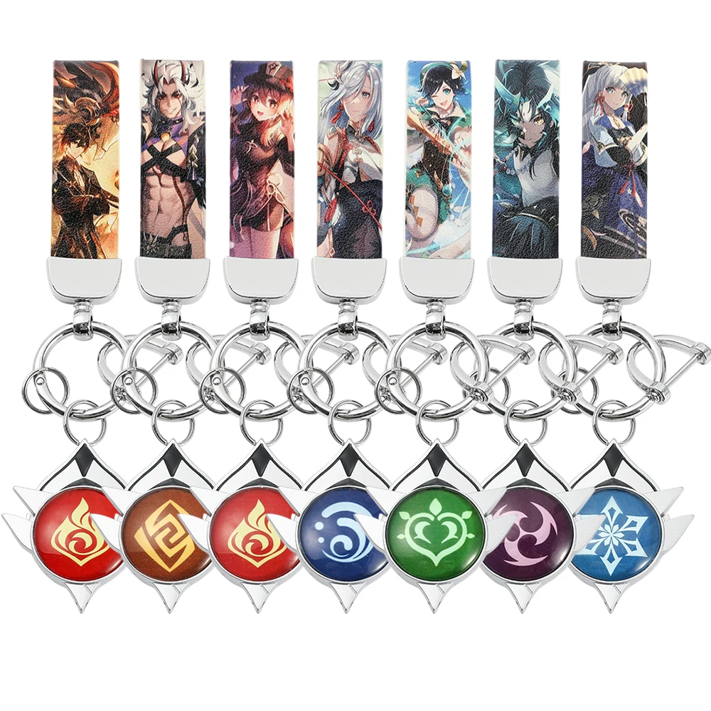 

Genshin Impact Vision Keychains Luminous Leather Key Chain Arataki Itto Kamisato Ayaka Anime Keyholder Keyrings for Backpack