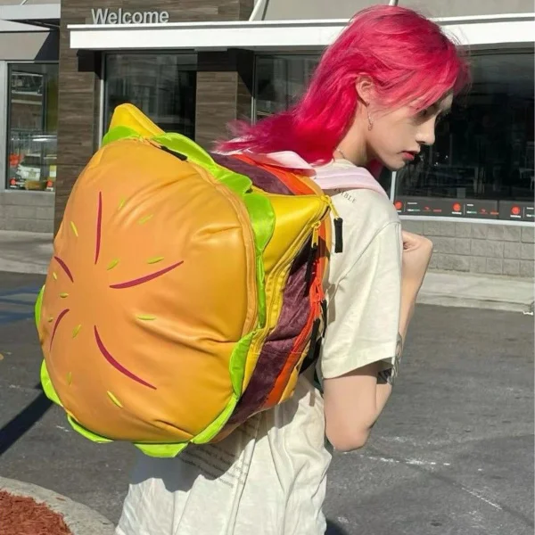 

Cute Retro Hamburger Kawaii Shoulder Bag High Capacity Pu Leather Student Backpack Women Bag School Backpack College Students