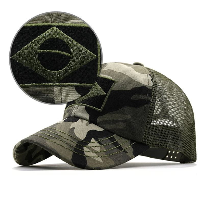 

2023 New Army Camouflage Male Baseball Cap Men Embroidered Brazil Flag Caps Outdoor Sports Tactical Dad Hat Casual Hunting Hats