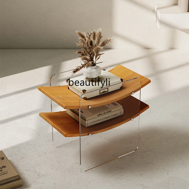

yj Acrylic Side Table Light Luxury Small Apartment Living Room Sofa Side Cabinet Simple Modern Creative Solid Wood Corner Table