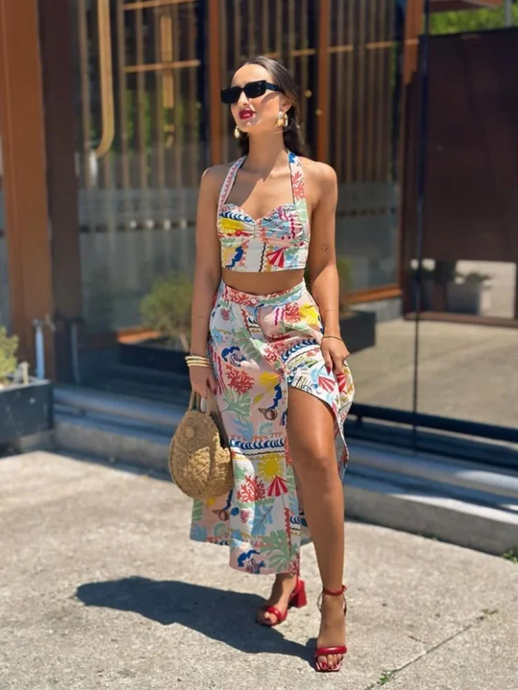 MSNOLOA женский летний 2024 стильный лоскутный короткий топ для отпуска 3616/302 Печатный