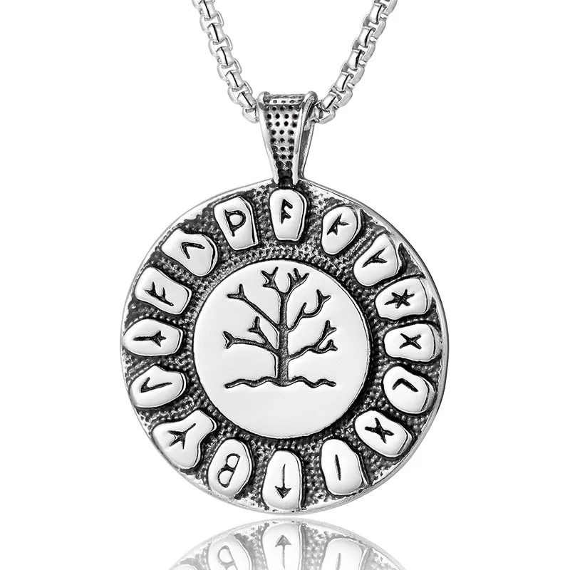 

Мужское ожерелье «Жизнь дерева» с круглой подвеской, цепочка из нержавеющей стали с 24-дюймовым панком, мужское Ювелирное Украшение для праз...