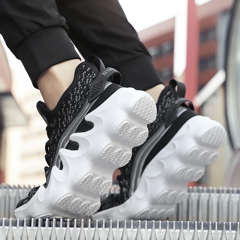 Модные вязаные мужские зеленые кроссовки размера плюс 40-48 дышащие нескользящие