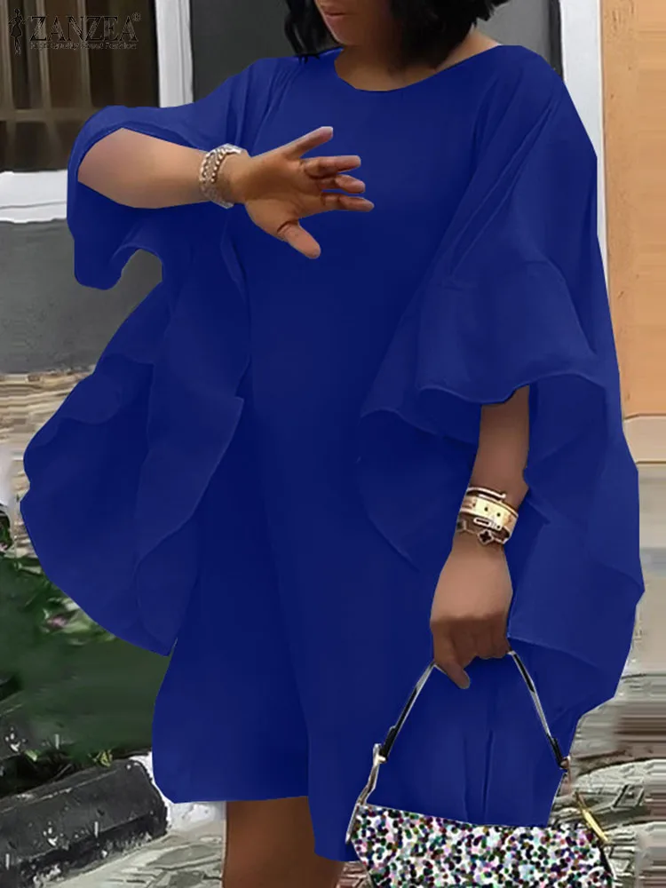 

Женский праздничный сарафан ZANZEA 2022, стильное летнее однотонное платье с круглым вырезом и рукавом 3/4, элегантное пляжное платье, женское пла...