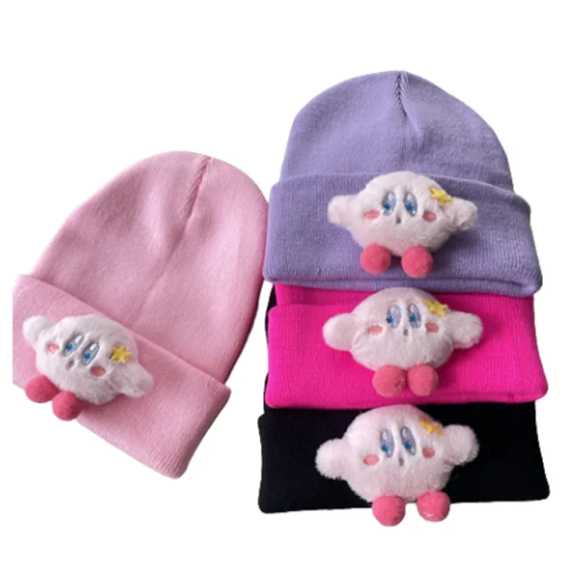 

Розовая мультяшная вязаная шапка Kirby, милая кукла, шерстяная шапка, зимняя уличная теплая красивая модная вязаная шапка, праздничный подарок Y2K для девочек