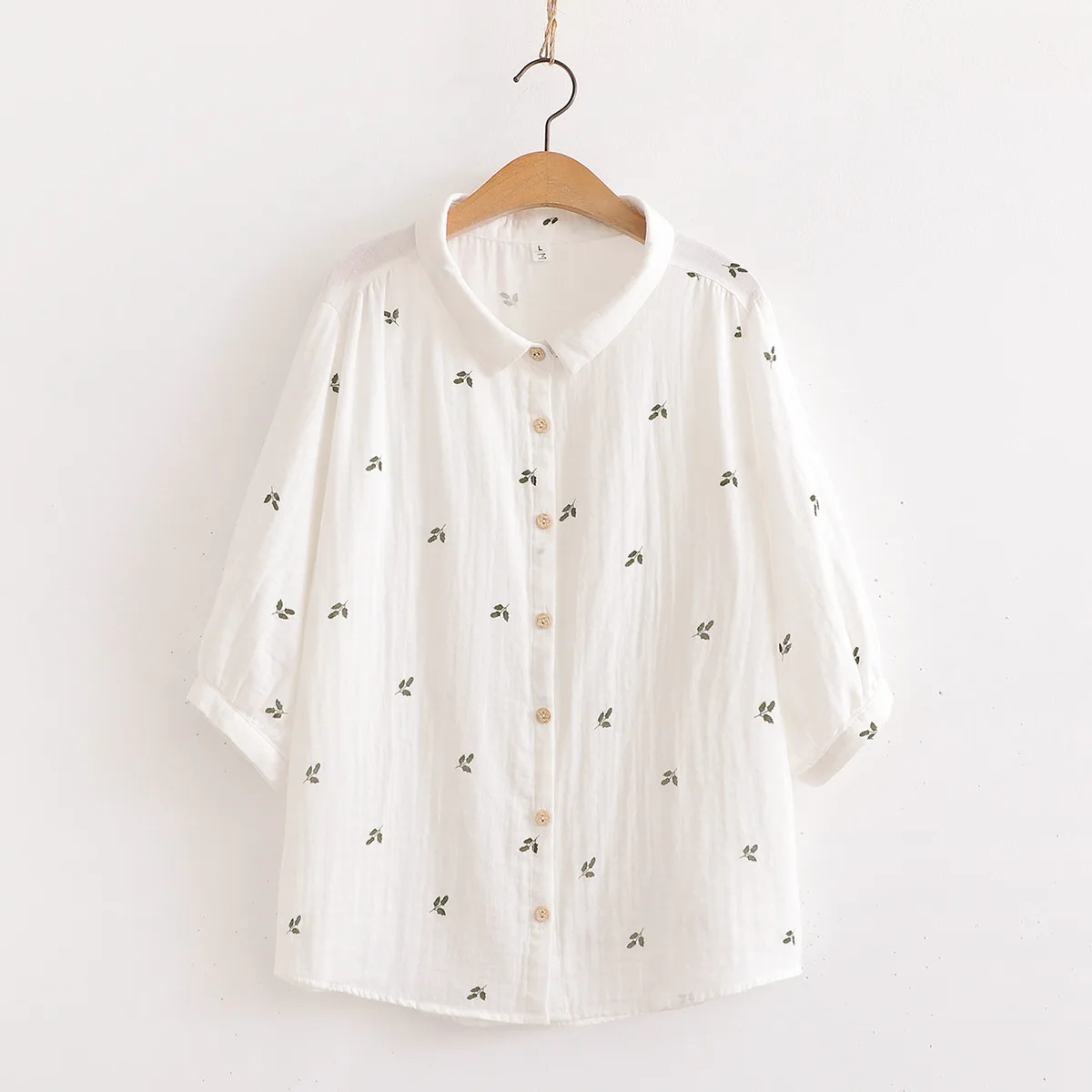 Рубашка с отложным воротником и рукавом 3/4 из хлопчатобумажной пряжи принтом