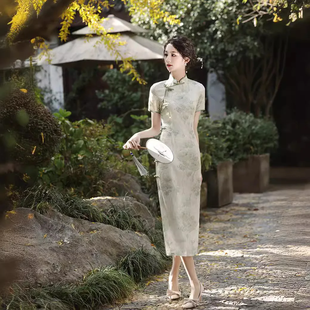 Летнее китайское сексуальное женское платье Ципао с коротким рукавом улучшенное