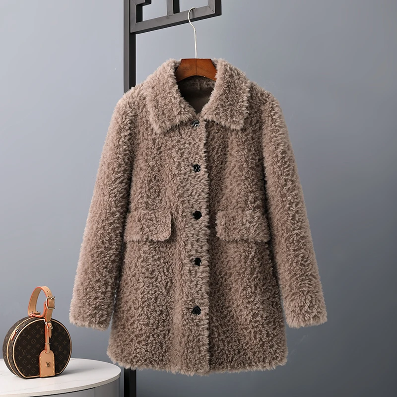 

Женская куртка из овечьей шерсти, однотонная Свободная куртка из натурального овечьего меха, модель R01 на зиму, 2022