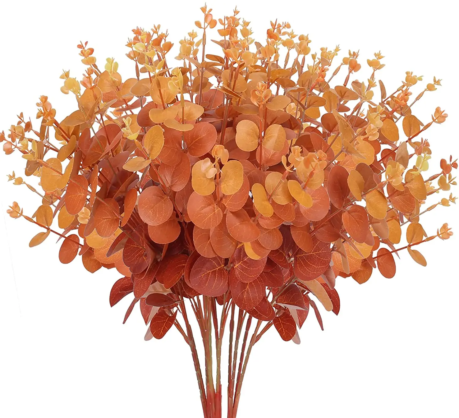 Flor Artificial, hojas de eucalipto falsas, ramas a granel, tallos de vegetación de imitación naranja, 3 piezas
