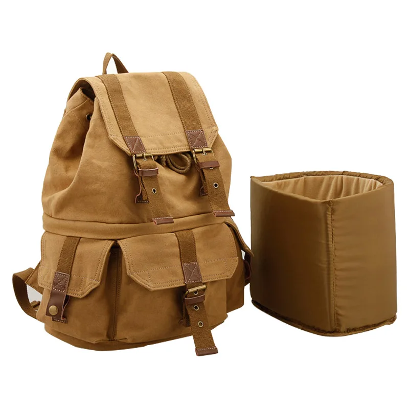 Mountaineering backpack, camera bag, multifunctional canvas outdoor travel waterproof leisure backpack SLR light photography bag