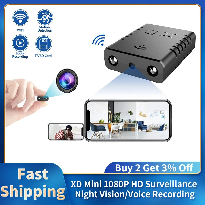 

2022 1080P HD Camera Mini Surveillance with Night Vision Motion Detection Voice Recording WIFI IR-CUT Loop Video Camera