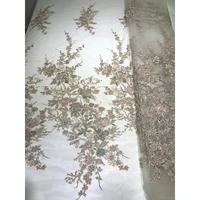 luxury floral design peach mesh tulle embroidery heavy beaded lace with sequin fabric high quality net textiles for sewing dress