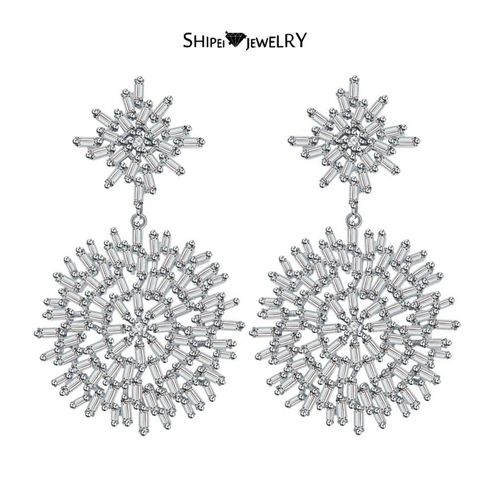 

Shipei Hyperbole 925 Sterling Silver High Carbon Diamond Gemstone 18K Gold Plated Dangle Earrings for Women Party Fine Jewelry