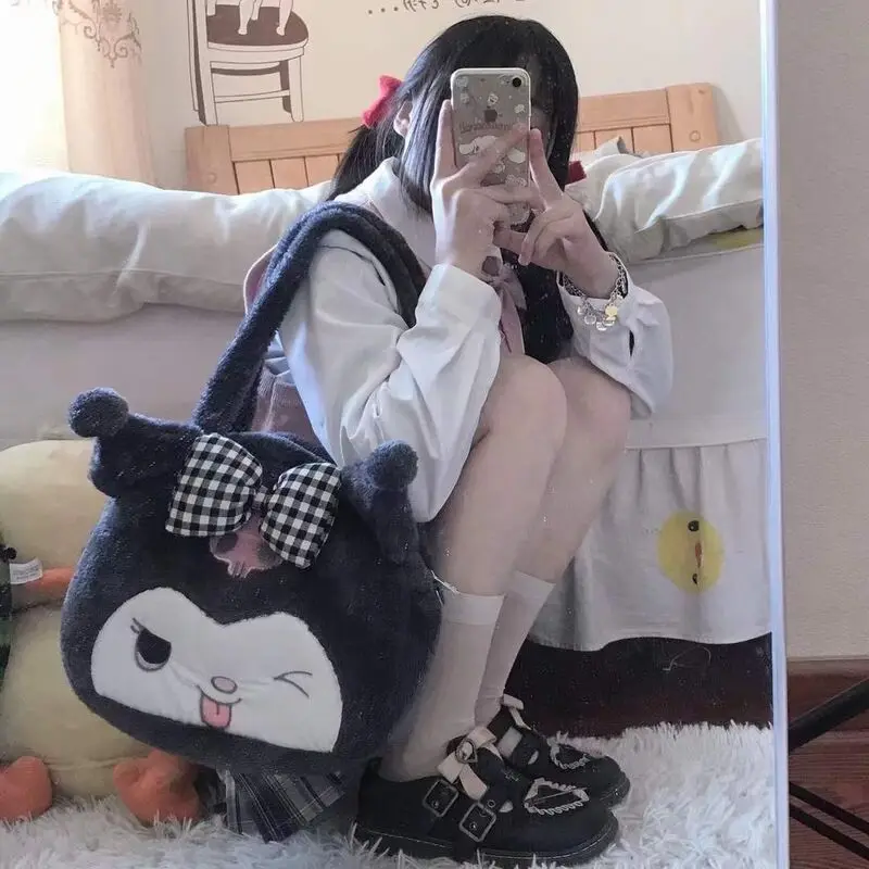 

Sanrio симпатичная Студенческая JK сумка Kuromi сумка через плечо плюшевая сумка на одно плечо для девочек Подарки для девочек