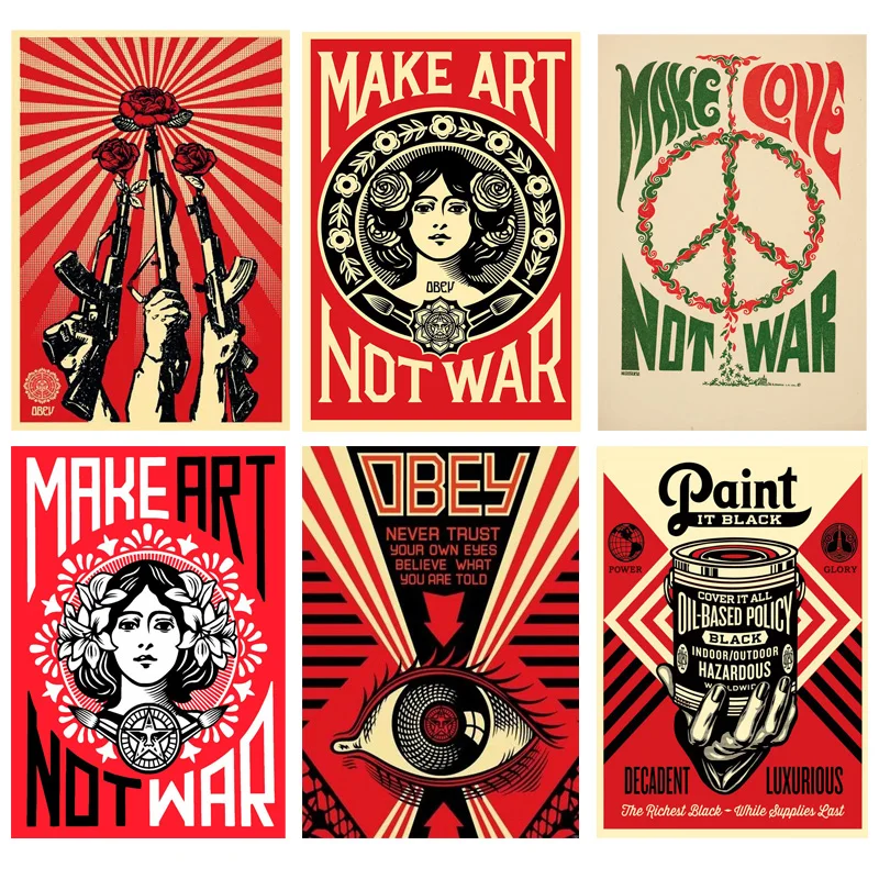 

Retro Make Art Not War Wall Art Prints Canvas Painting Shepard Fairey Vintage Poster Wall Picture For Room Interior Home Decor