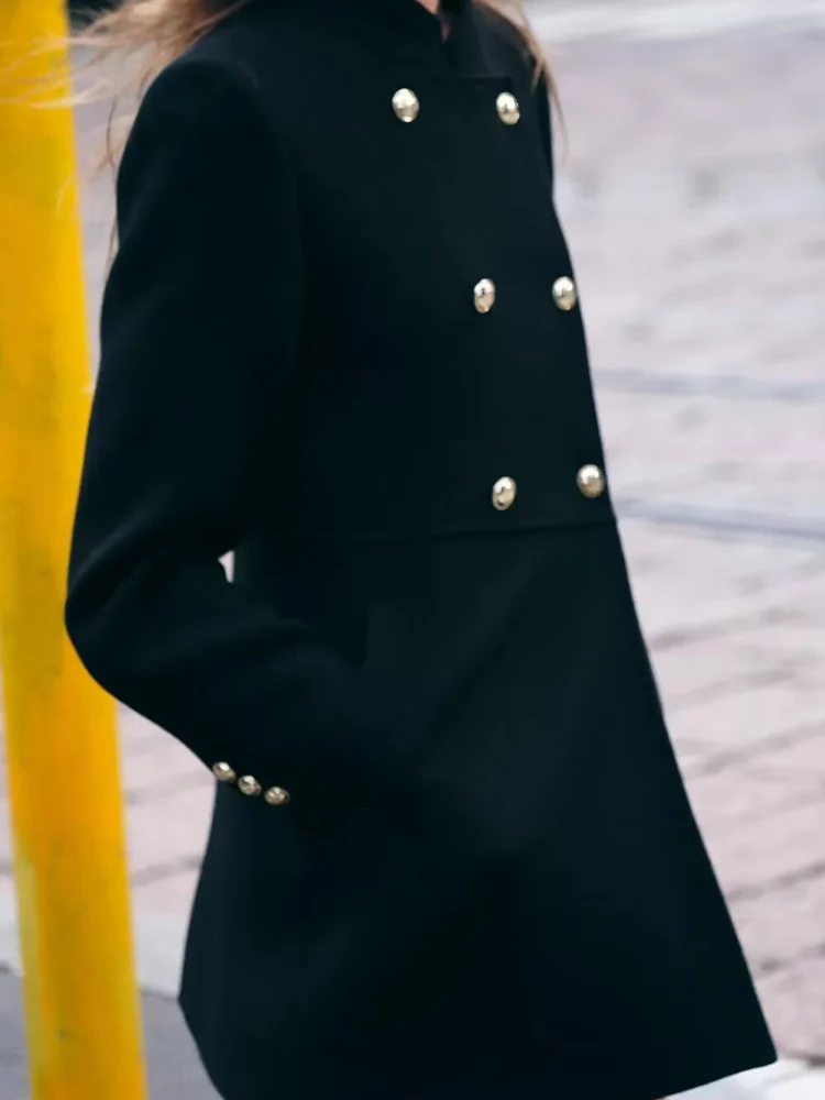 2024 новое универсальное двубортное пальто с золотыми пуговицами в европейском и