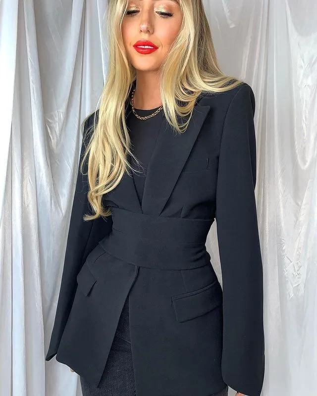 Fashion Leisure Blazers Women 2023 Summer New Solid Color Long-sleeved Cardigan Strap Blazers Jacket