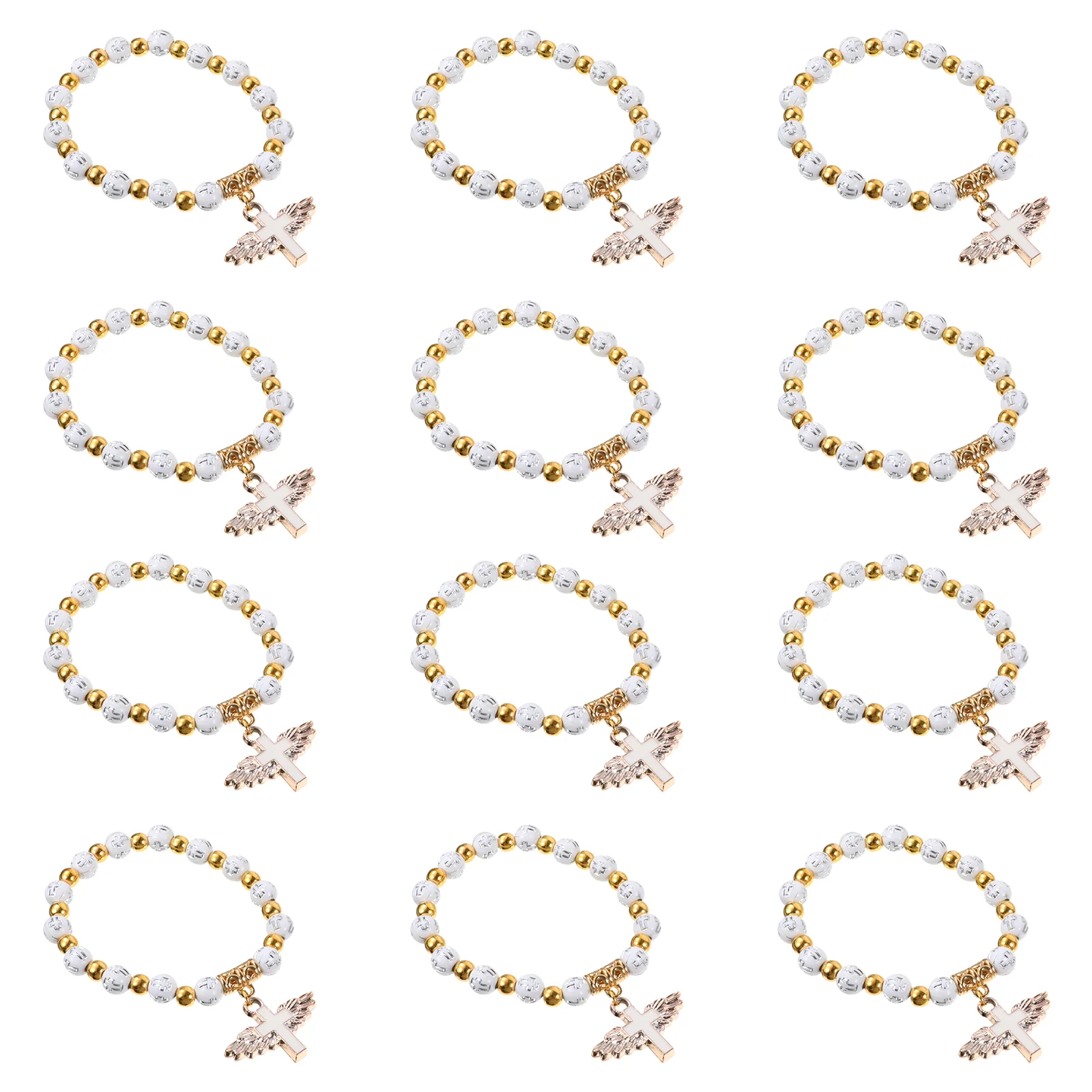 

12 Pcs Angel Rosary Children Bracelet Girls Gift Beaded The Baptism Doss Crucifix