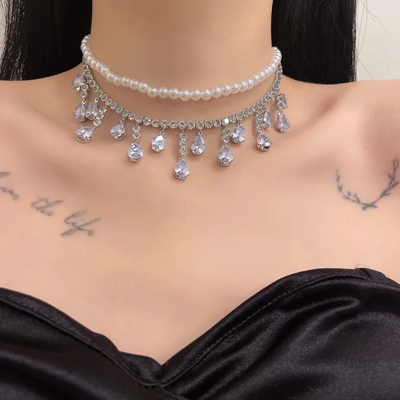 

Vintage Pearl Drop Necklace Short Choker Women French Retro Earrings Jewelry Accessories Gift for Her