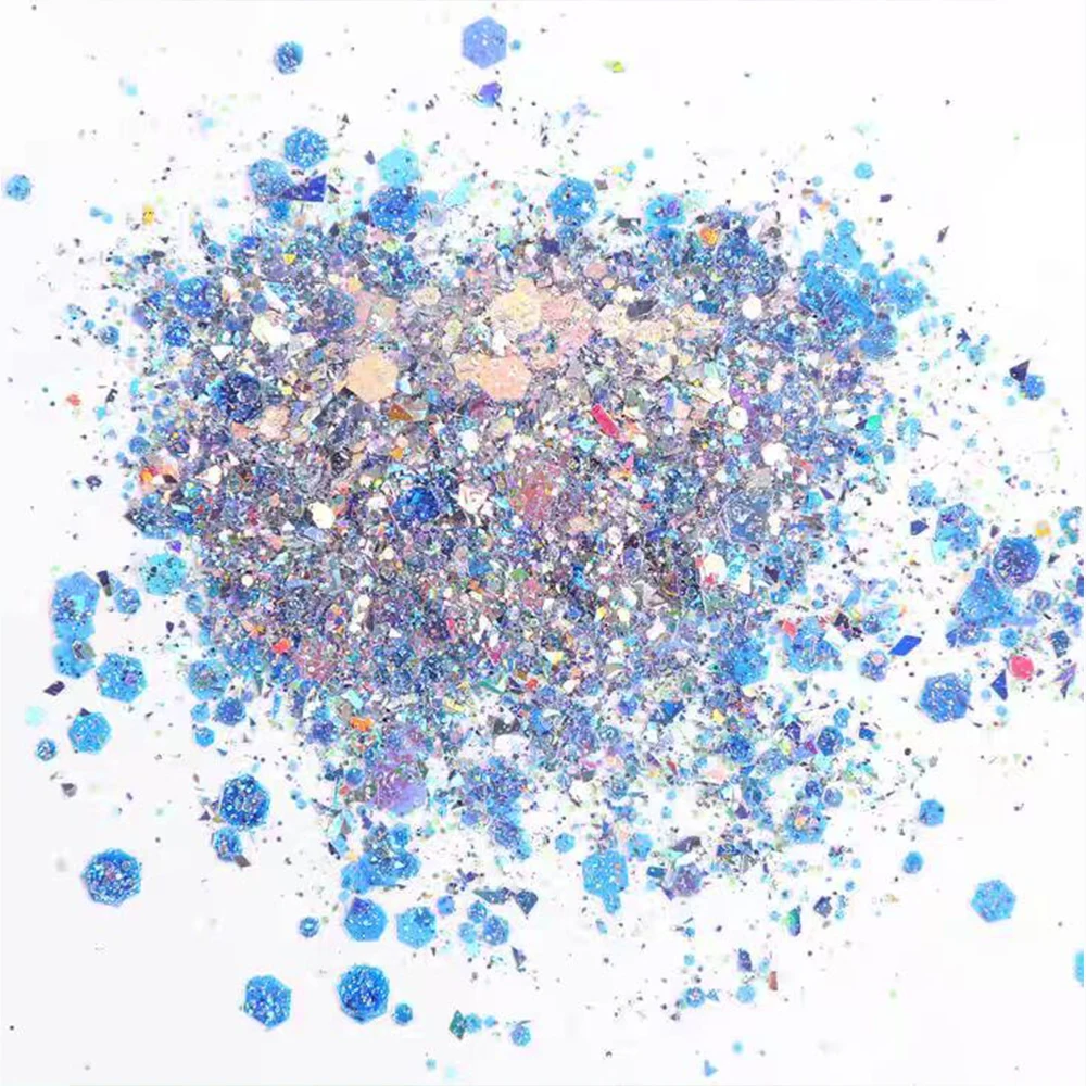 

500G/Bag Nail Glitter Holographic Sequins Sky Blue Mixed Hexagon Chunky Glitter Sparkly Flakes DIY Nail Decoration Supplies #D86