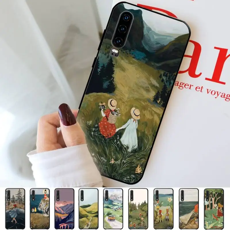 

Cartoon Scenery Girl Phone Case for Huawei P30 40 20 10 8 9 lite pro plus Psmart2019
