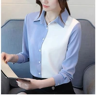 lapel splicing long sleeve chiffon shirt button casual commute loose fashion oversized 2022 spring new female clothing blouse