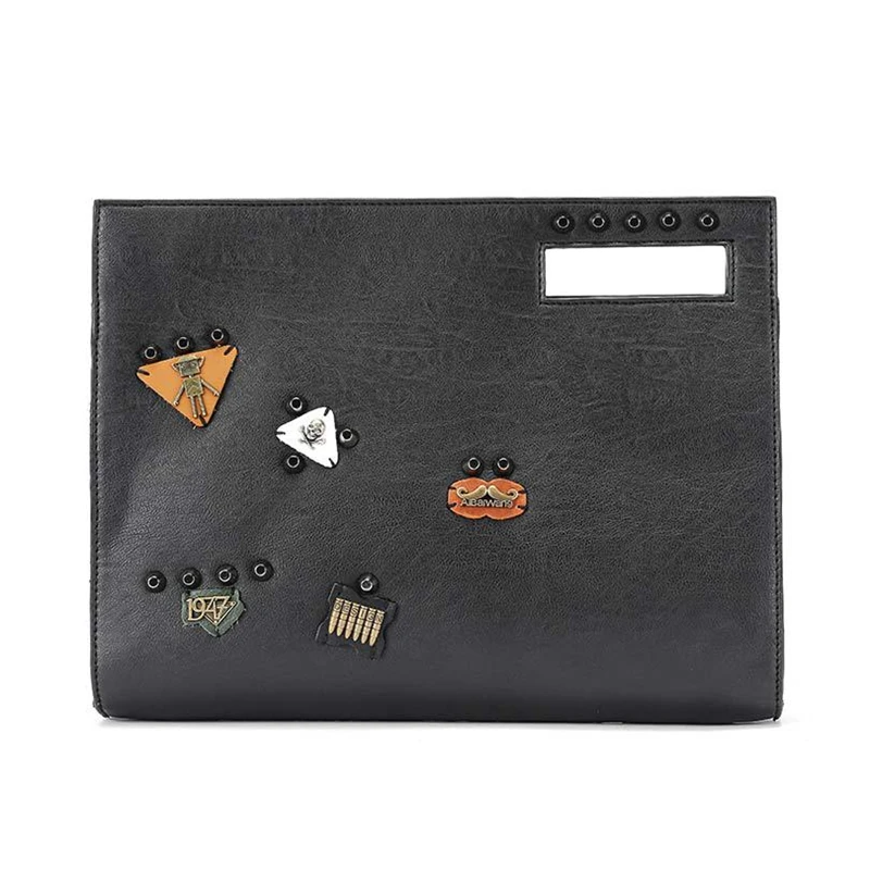 New Fashion Men Clutches Luxury Leather Handbags Wallet Clutches Male Large Clutch with Shoulder Strap Rivet Badge Hand Bags