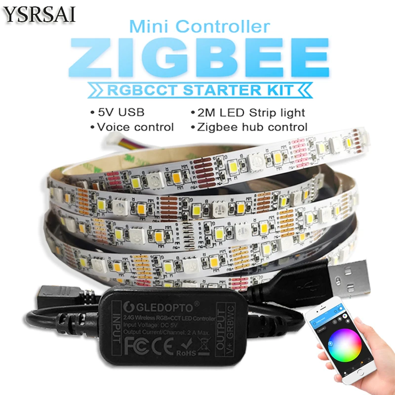 

Zigbee ZLL mini USB Controller+ 3M RGVCCT (5050 RGB)(2835 CCT) RGBCW TV/PC LED strip light kit with ZIGBEE Hub Amazon Echo Plus
