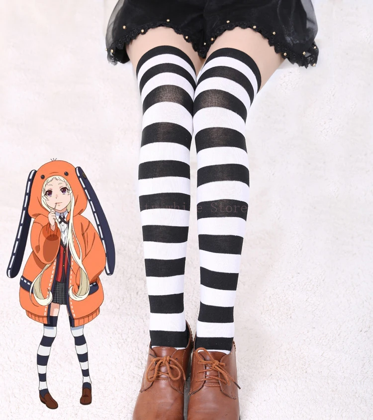 Аниме трусики и чулки Kakegurui Yomoduki Runa бело-черные с поясом для косплея