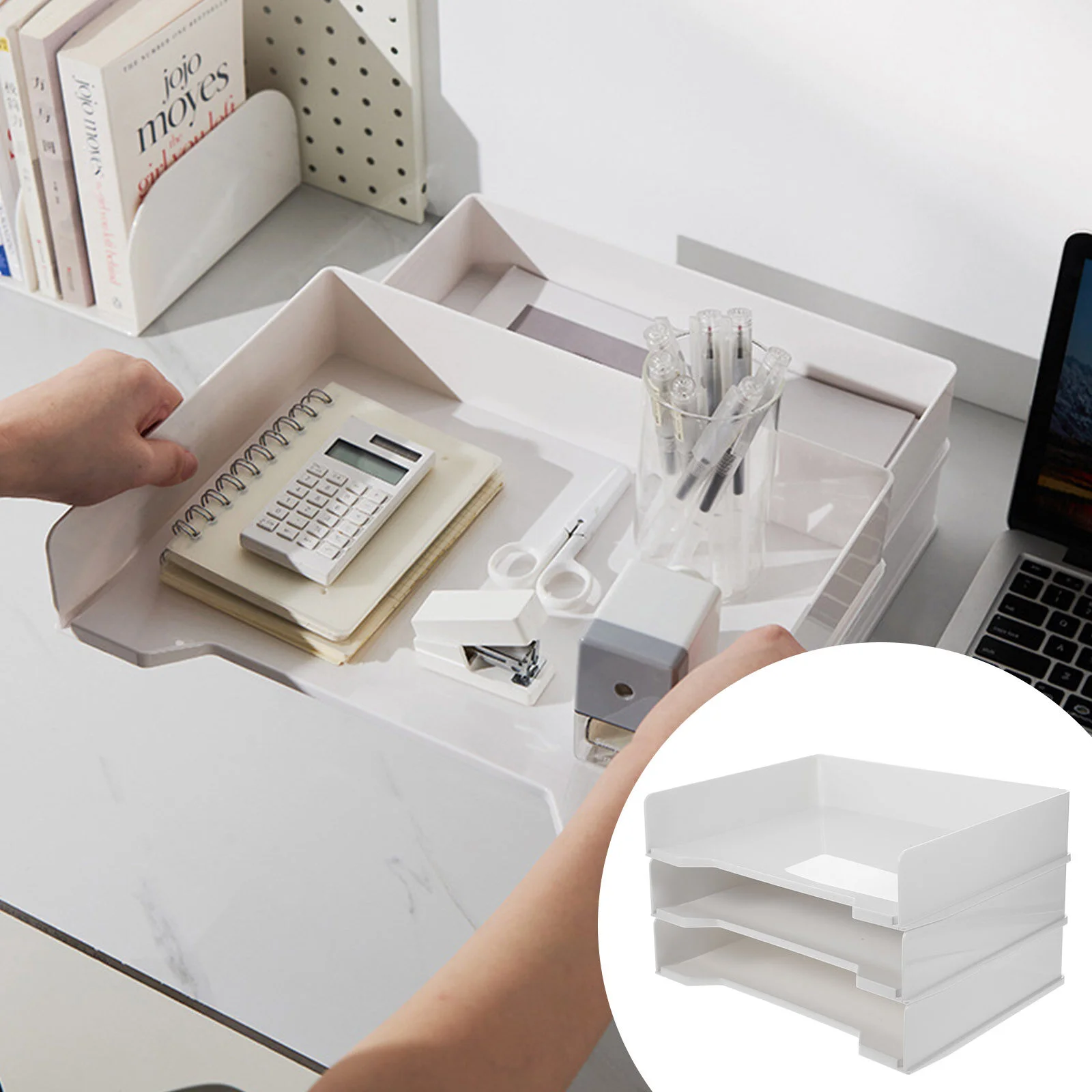 

3 Pcs Clear Container File Storage Shelf Desktop Shelves Organizer Superimposed Pen Holder Stand Plastic Office Supply