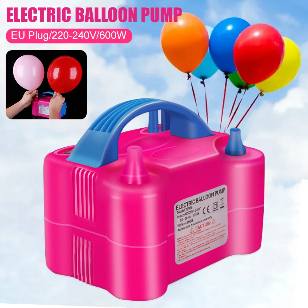 

600W Electric Balloon Inflator Pump Portable Birthday Balloon Pump Air Blower EU Plug Air Compressor High Voltage Double Hole